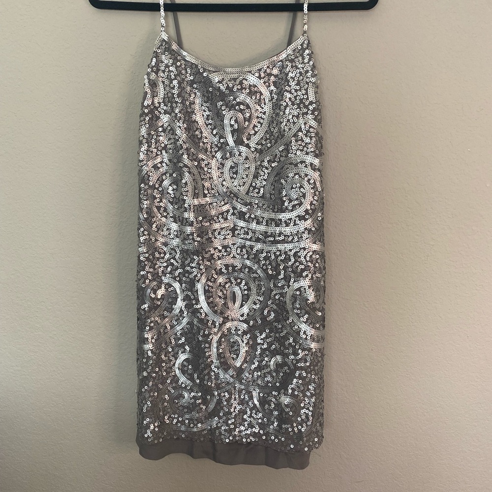 BCBG Silver Sequin dress Size 4